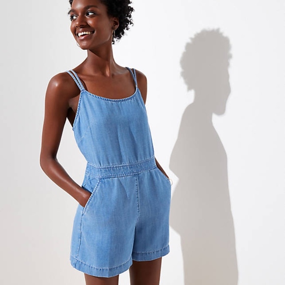 LOFT STRAPPY CHAMBRAY ROMPER - Picture 1 of 2